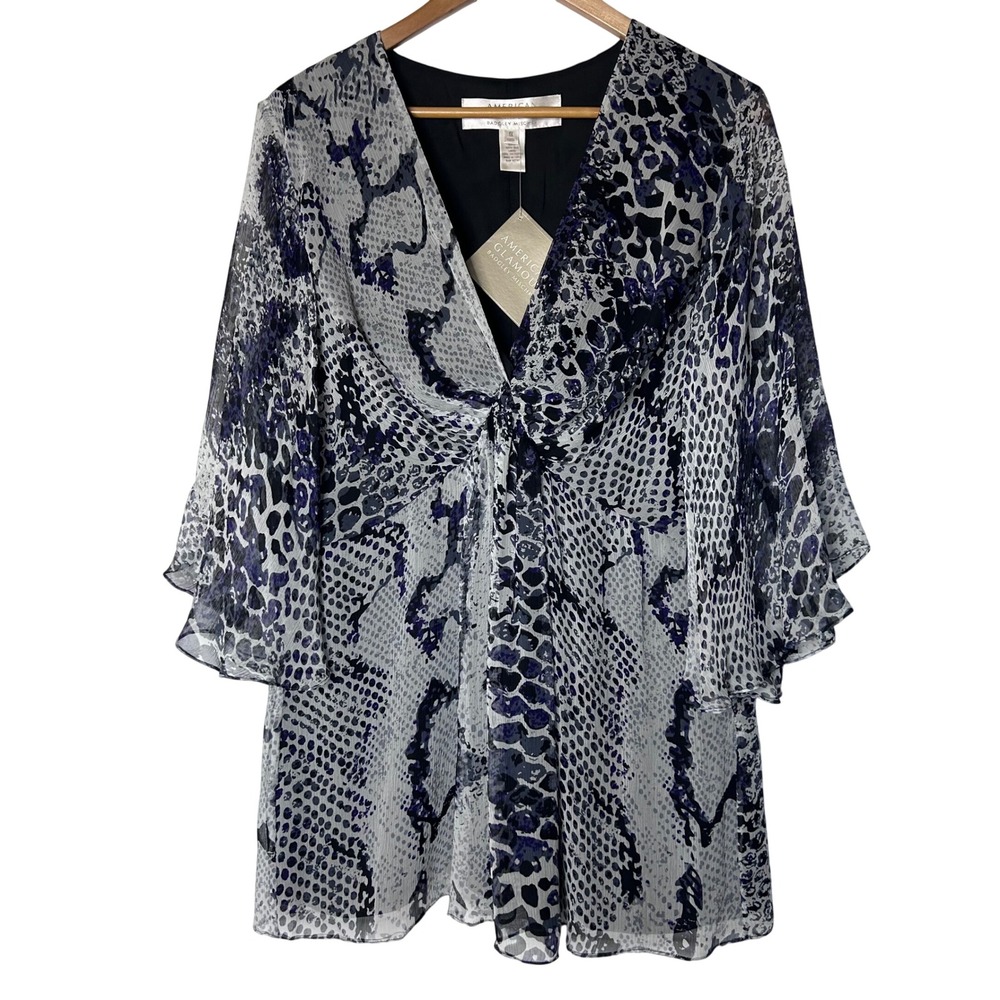 Badgley Mischka NWT‎ Blouse Size 1X Snake Print Silk Chiffon Twist Front Blouse
